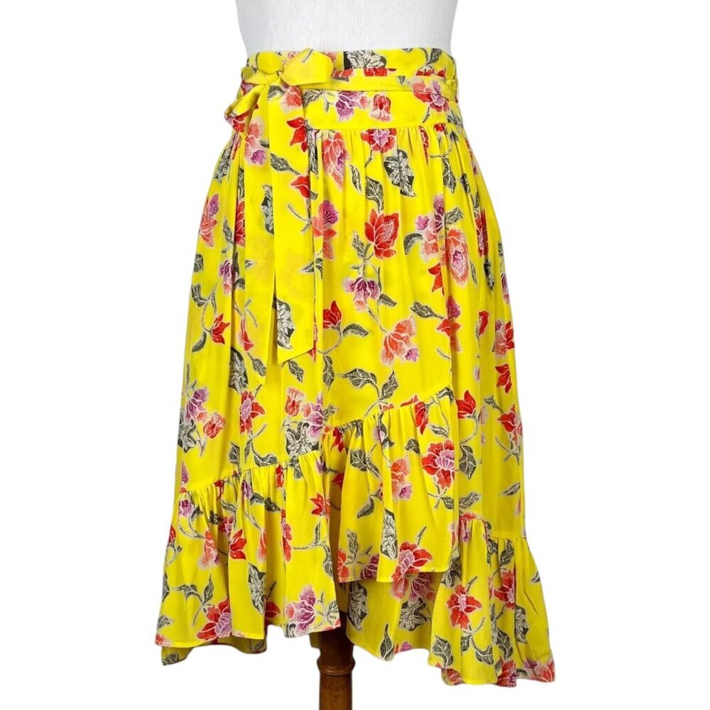 Joie Floral Print Midi Hi Lo Ruffle Skirt Womens XS / 2 - Picture 1 of 12